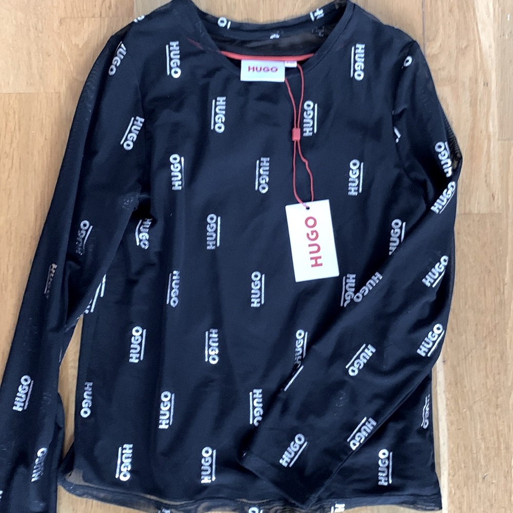 HUGO Black Logo Print Long Sleeve Shirt. Girls size 8.